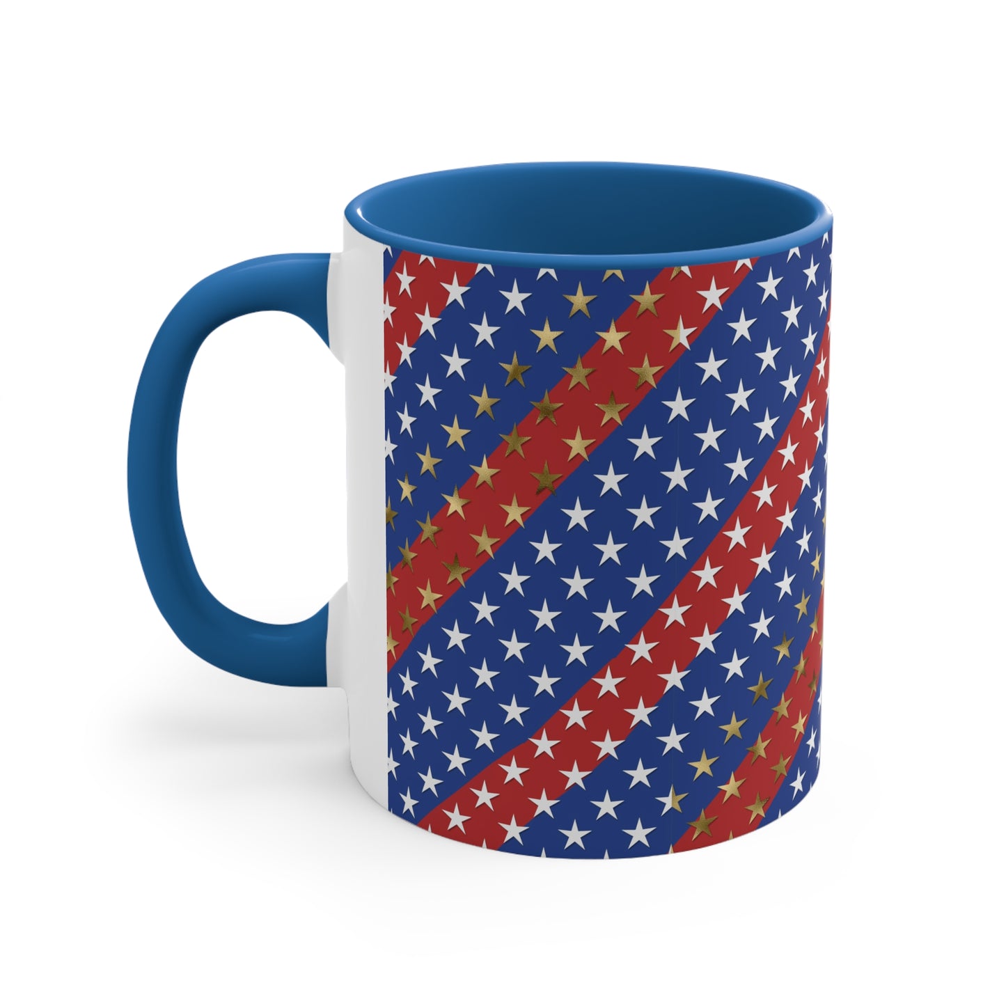 American Flag Themed Stars & Stripes Accent Coffee Mug, 11oz