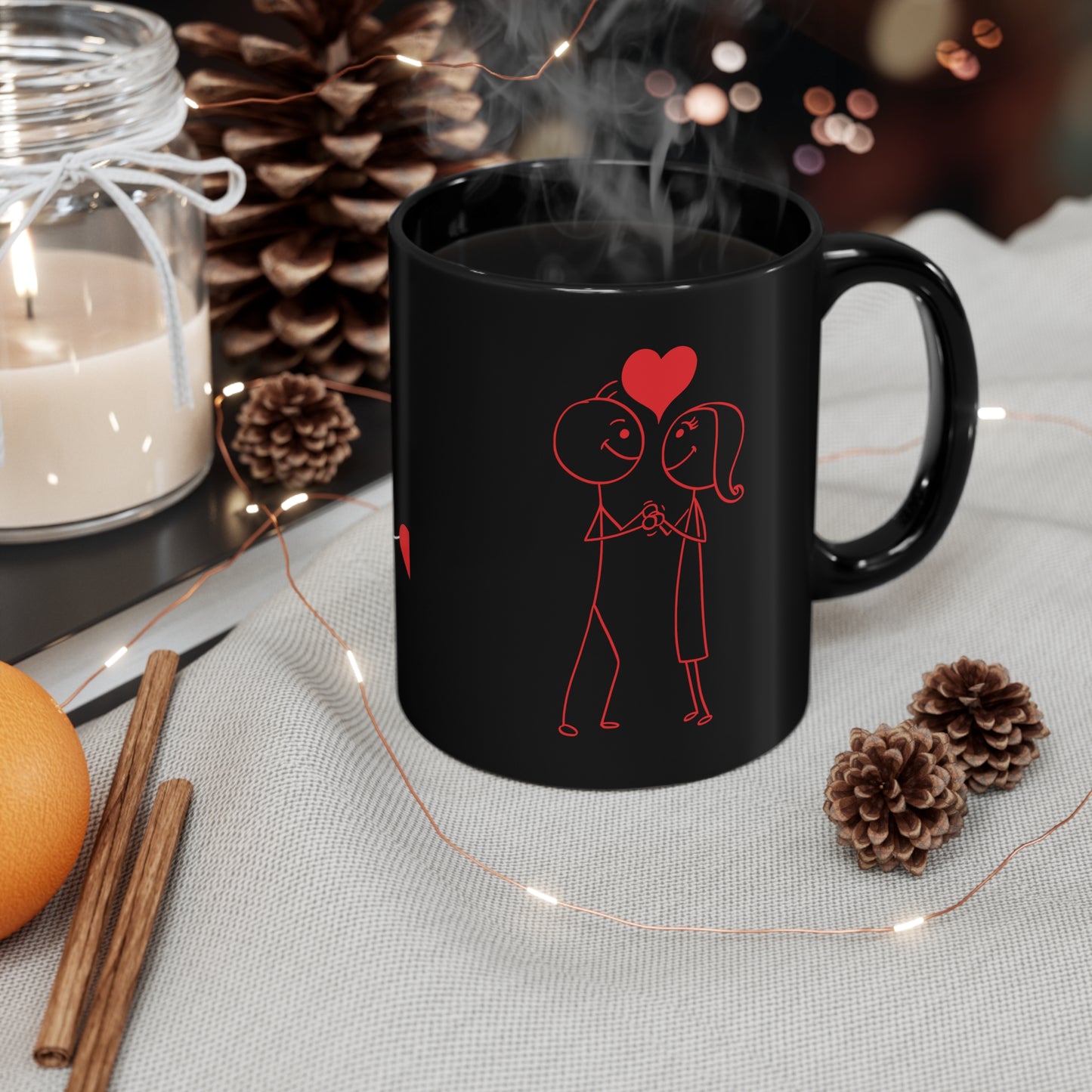 Boy Looking for Girl Heart 11oz Black Mug