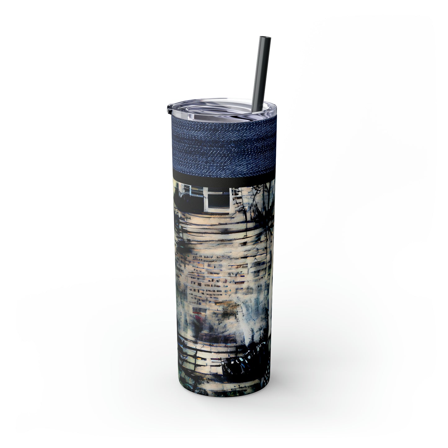 Denim Grunge Skinny Tumbler with Straw, 20oz