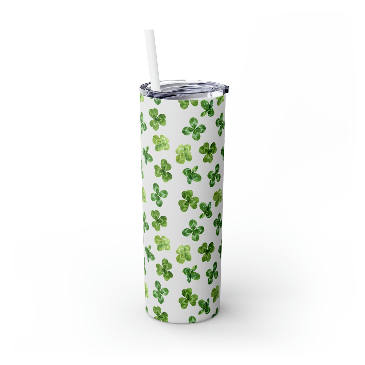 St Patricks Day Clovers Skinny Tumbler with Straw, 20oz