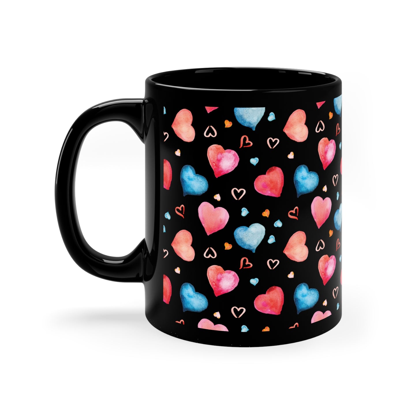 Valentine's Day Hearts 11oz Black Mug