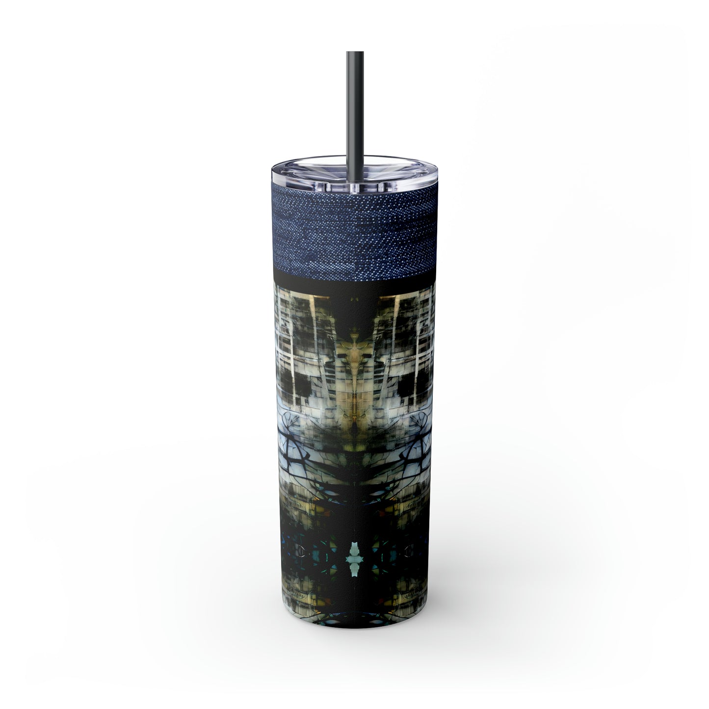 Denim Grunge Skinny Tumbler with Straw, 20oz