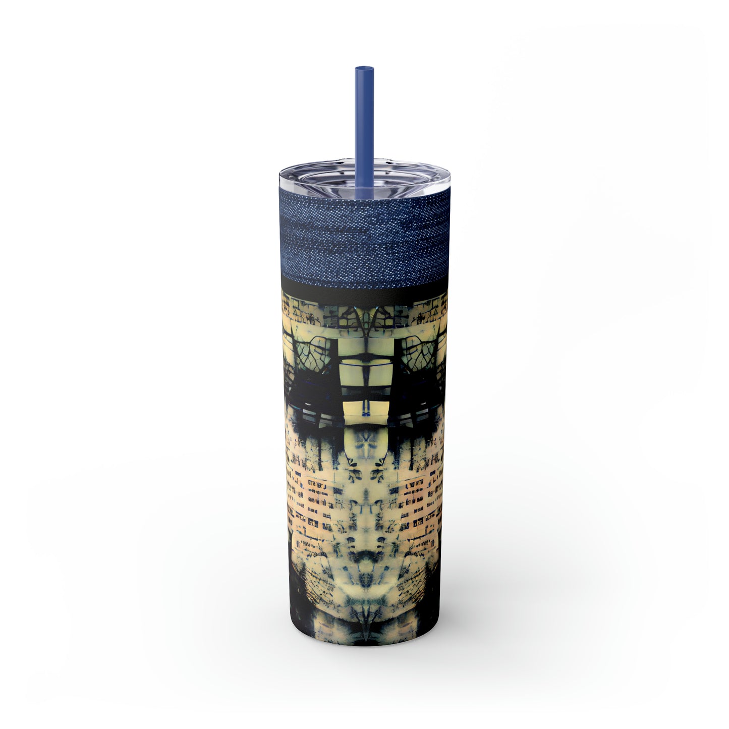 Denim Grunge Skinny Tumbler with Straw, 20oz