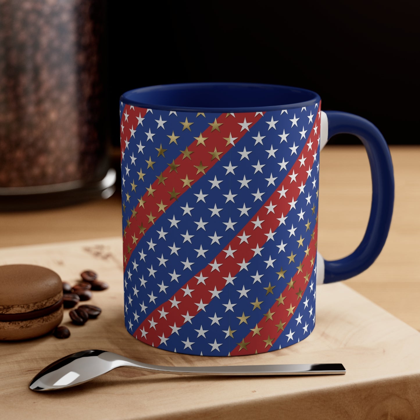 American Flag Themed Stars & Stripes Accent Coffee Mug, 11oz