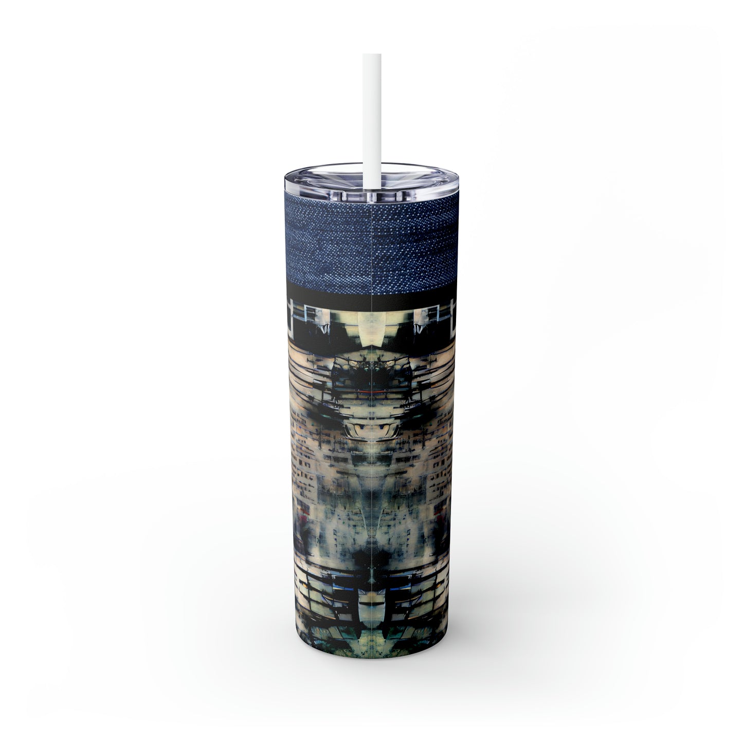Denim Grunge Skinny Tumbler with Straw, 20oz