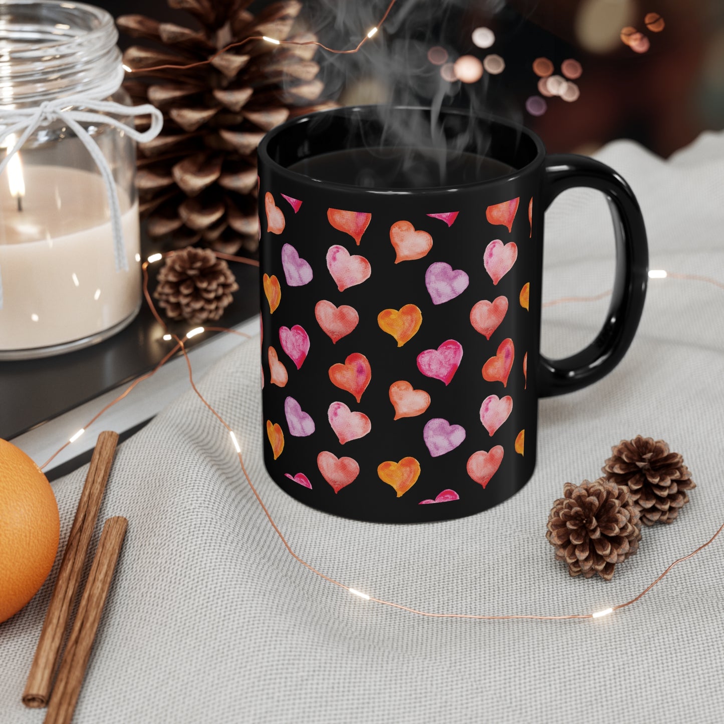 Valentine's Day Hearts 11oz Black Mug