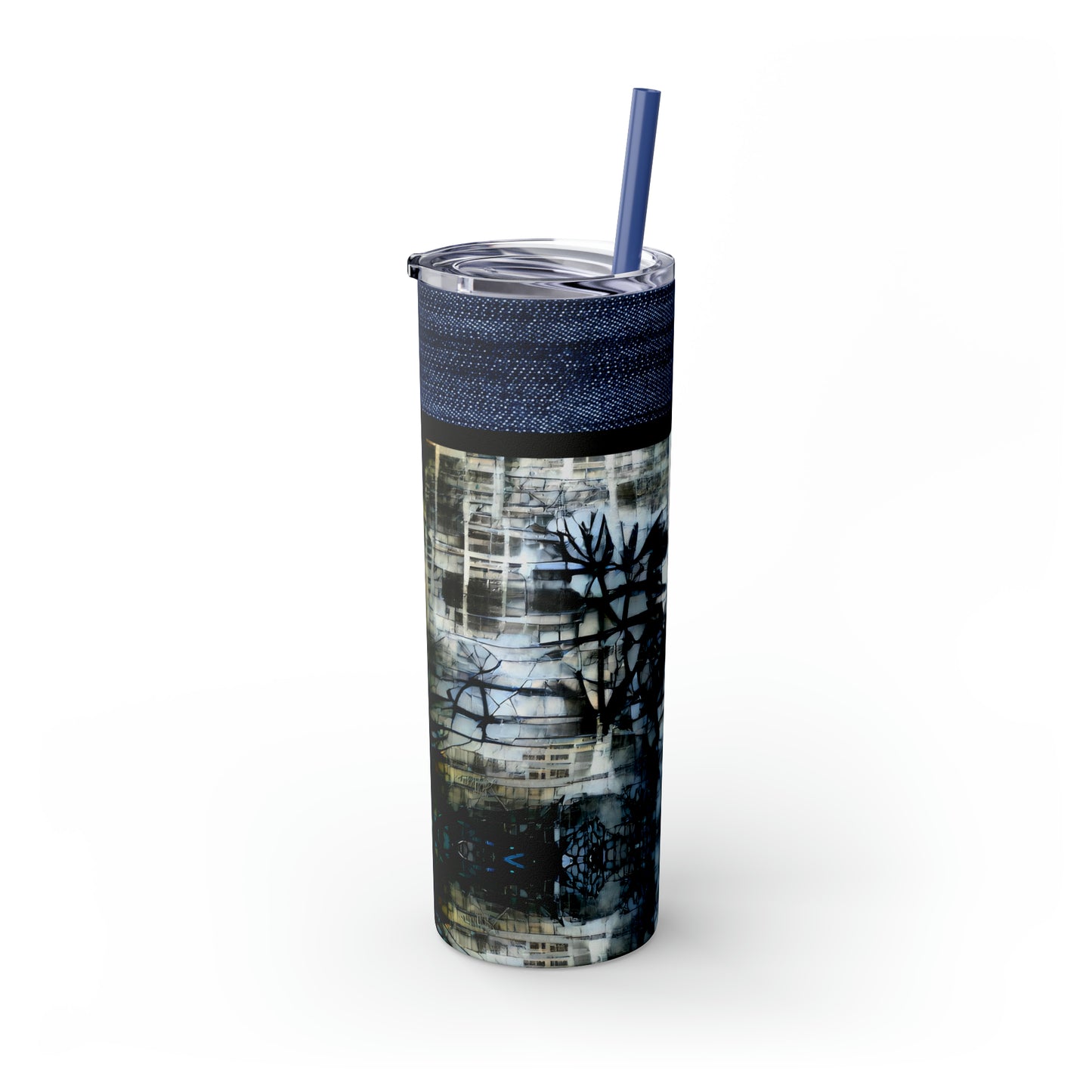 Denim Grunge Skinny Tumbler with Straw, 20oz