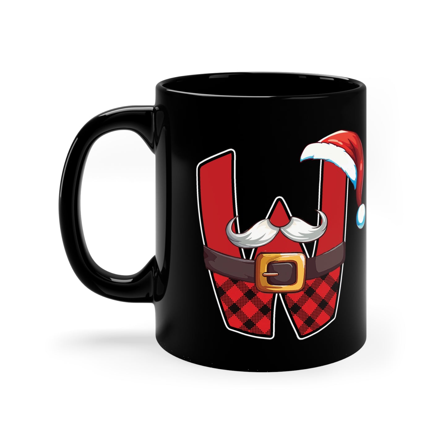 W Santa Initial 11oz Black Mug
