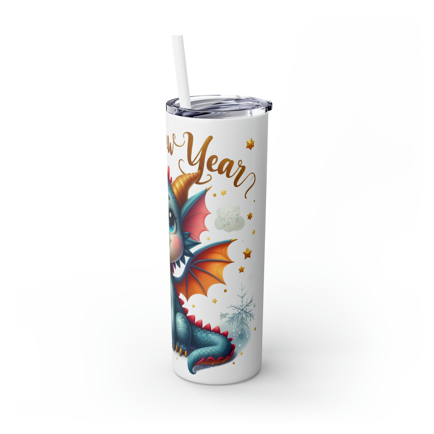 Happy New Year of Dragon Skinny Tumbler with Straw, 20oz