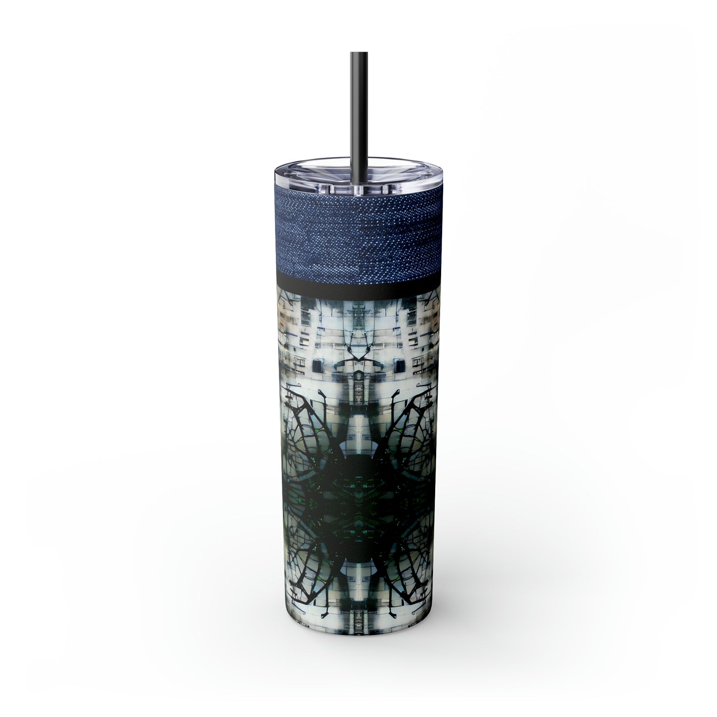 Denim Grunge Skinny Tumbler with Straw, 20oz