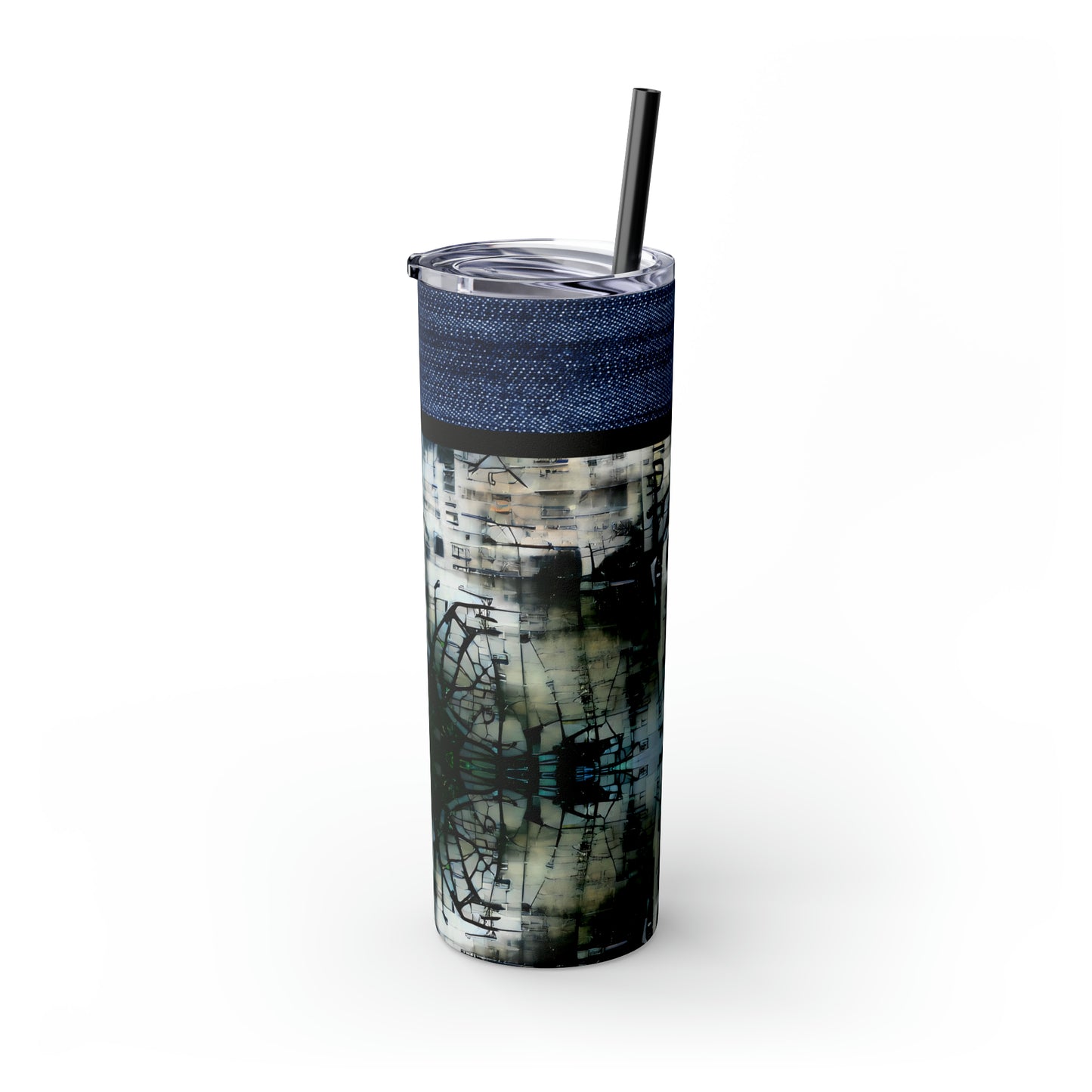 Denim Grunge Skinny Tumbler with Straw, 20oz