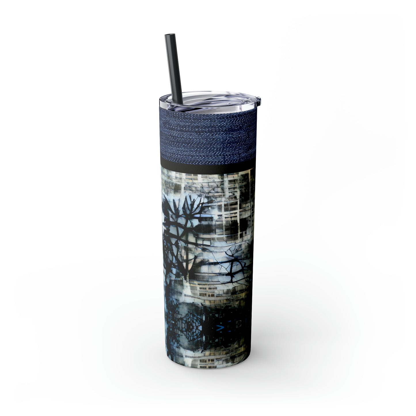 Denim Grunge Skinny Tumbler with Straw, 20oz