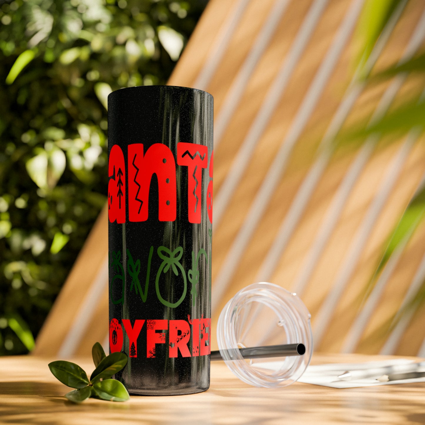 Santa's Favorite Boyfriend Skinny Tumbler with Straw, 20oz