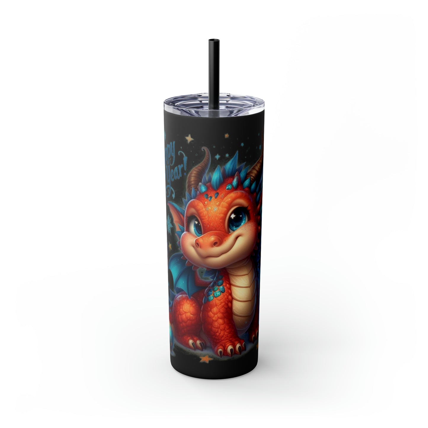 Happy New Year of Dragon Skinny Tumbler with Straw, 20oz