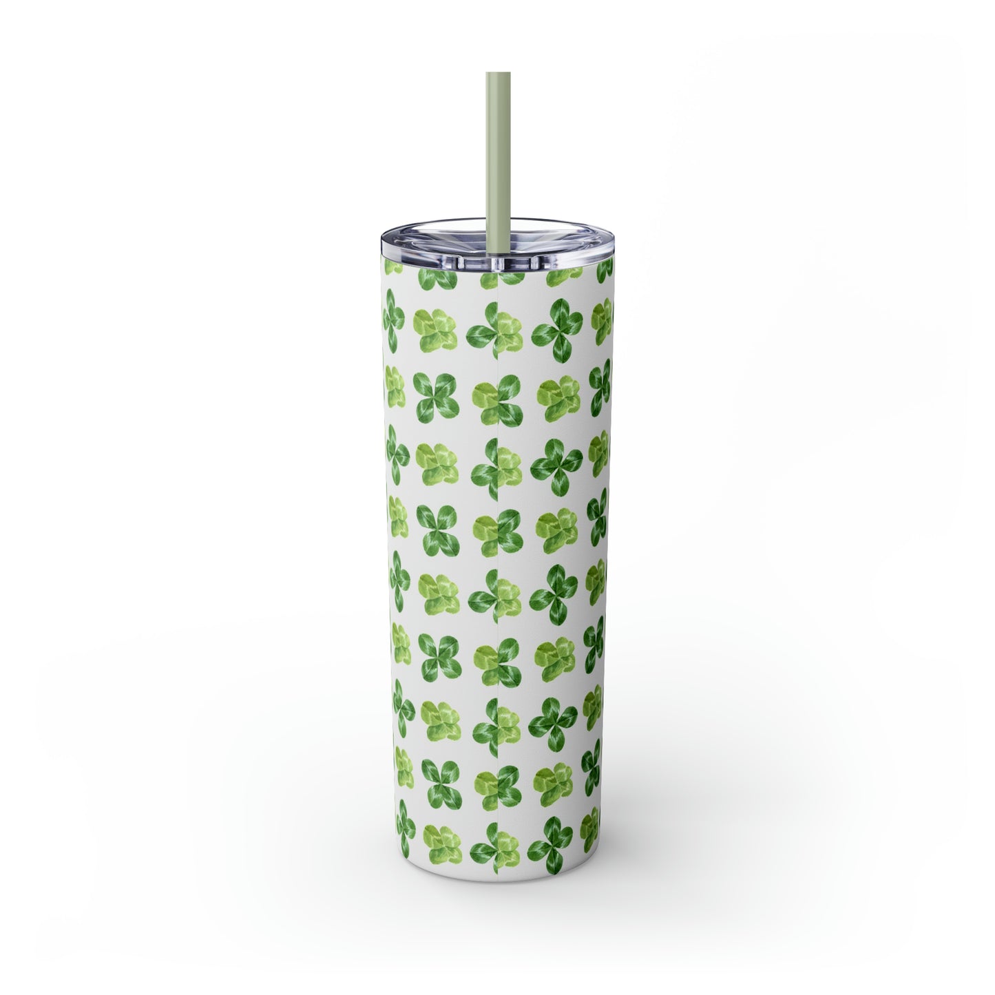 St Patricks Day Clovers Skinny Tumbler with Straw, 20oz