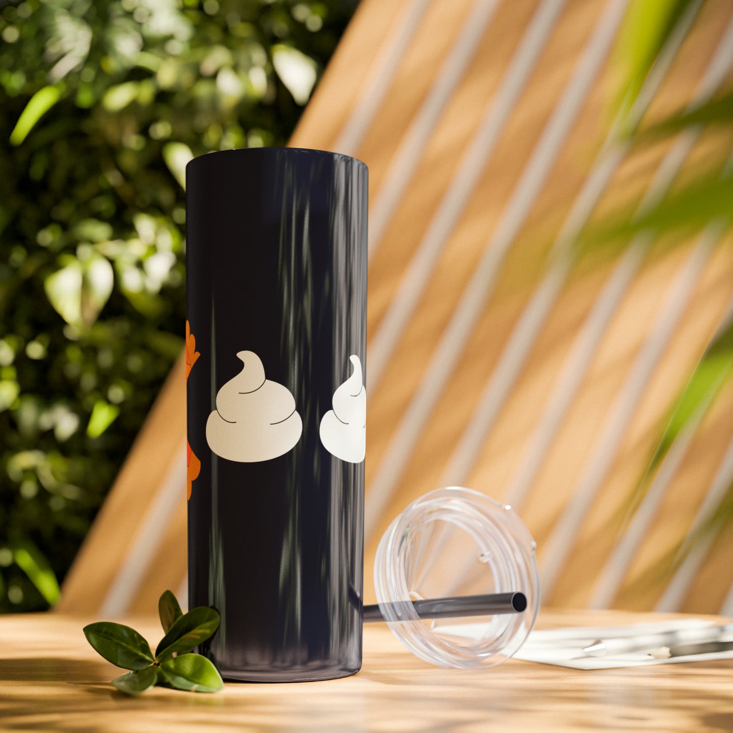 Pumpkin Pie & Whipped Cream (Pacman Themed) Thanksgiving Skinny Tumbler with Straw, 20oz