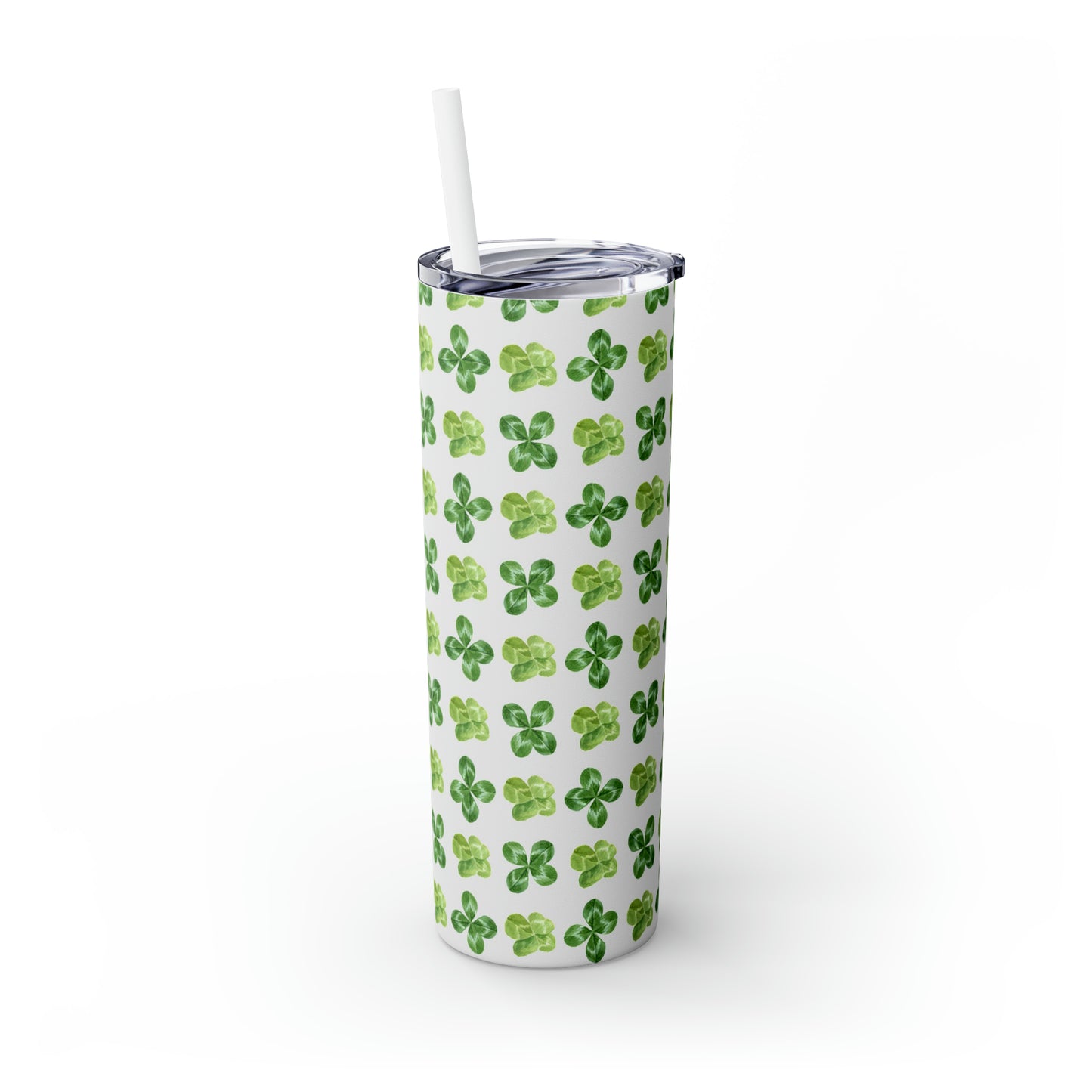 St Patricks Day Clovers Skinny Tumbler with Straw, 20oz