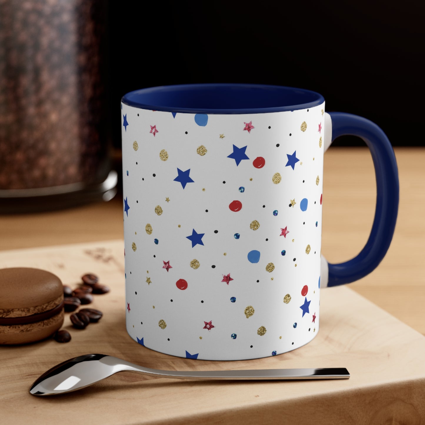 American Flag Themed Stars Accent Coffee Mug, 11oz