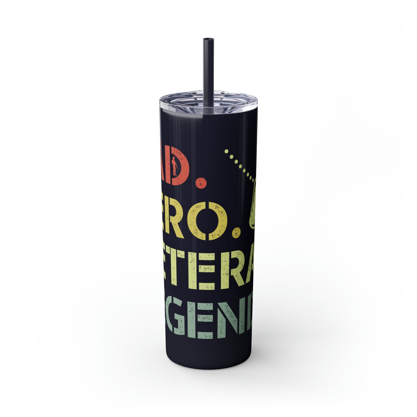 Dad Hero Legend Veteran Skinny Tumbler with Straw, 20oz
