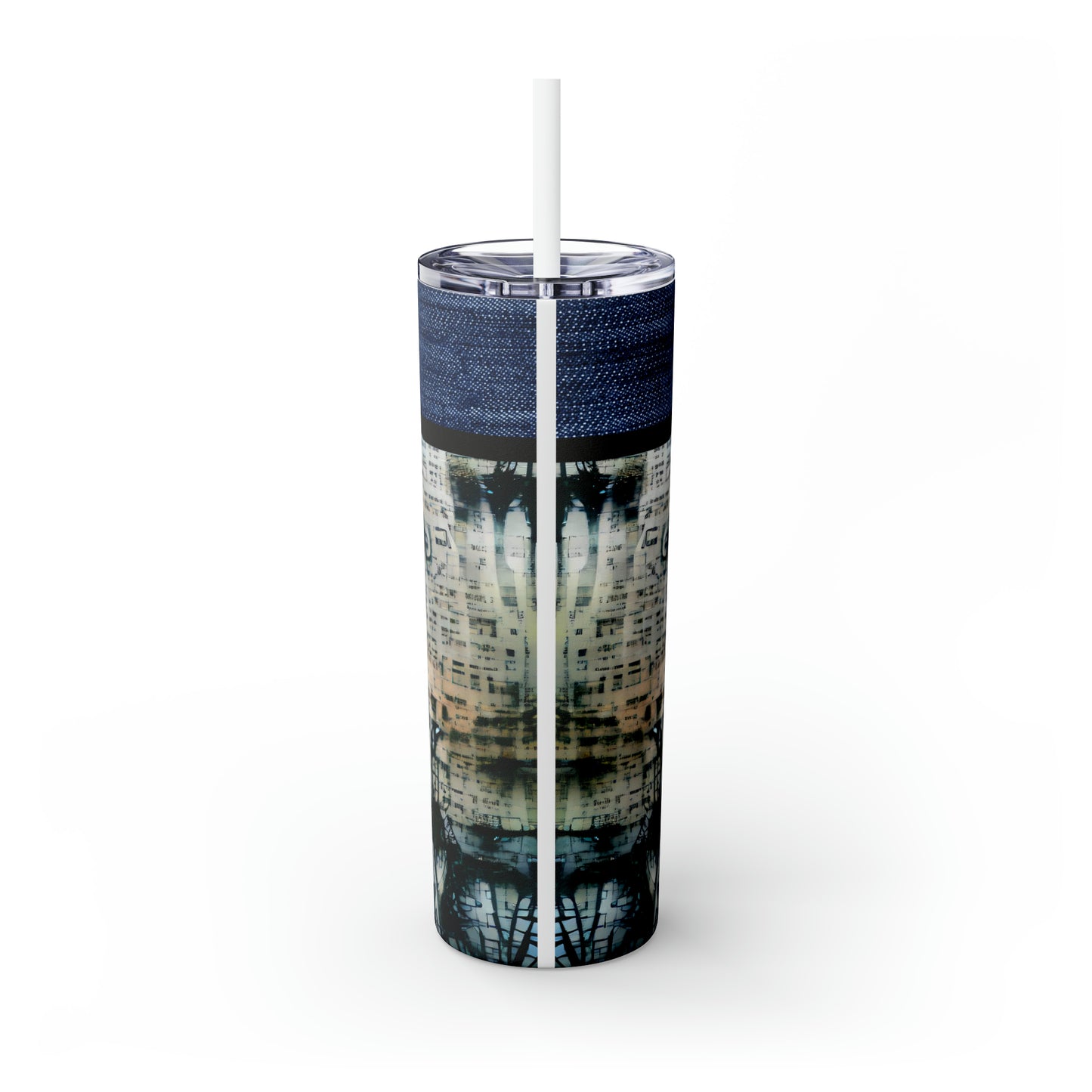 Denim Grunge Skinny Tumbler with Straw, 20oz