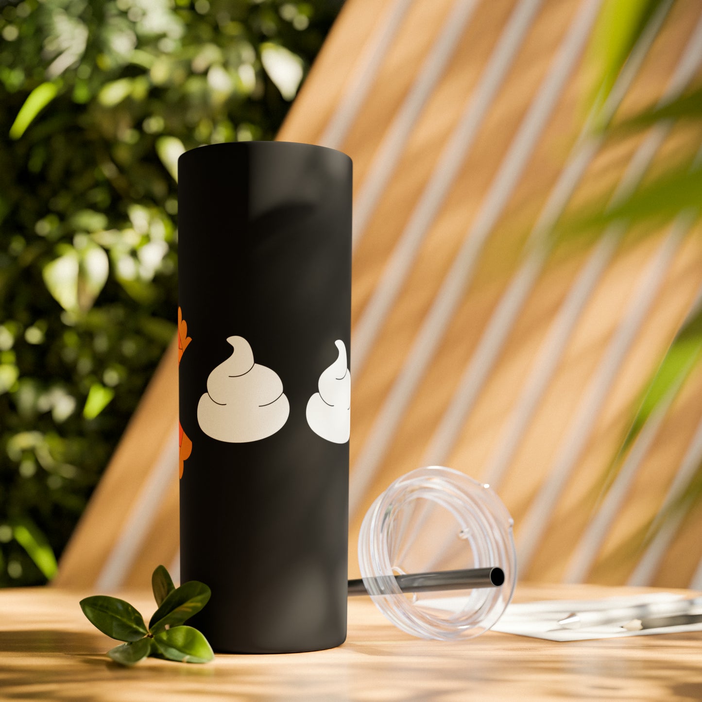 Pumpkin Pie & Whipped Cream (Pacman Themed) Thanksgiving Skinny Tumbler with Straw, 20oz
