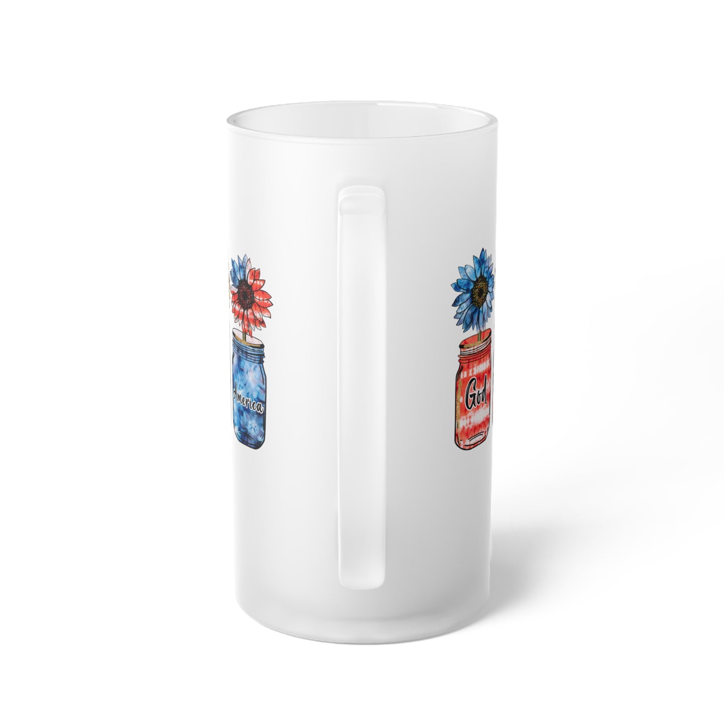 God Bless America Frosted Glass Beer Mug