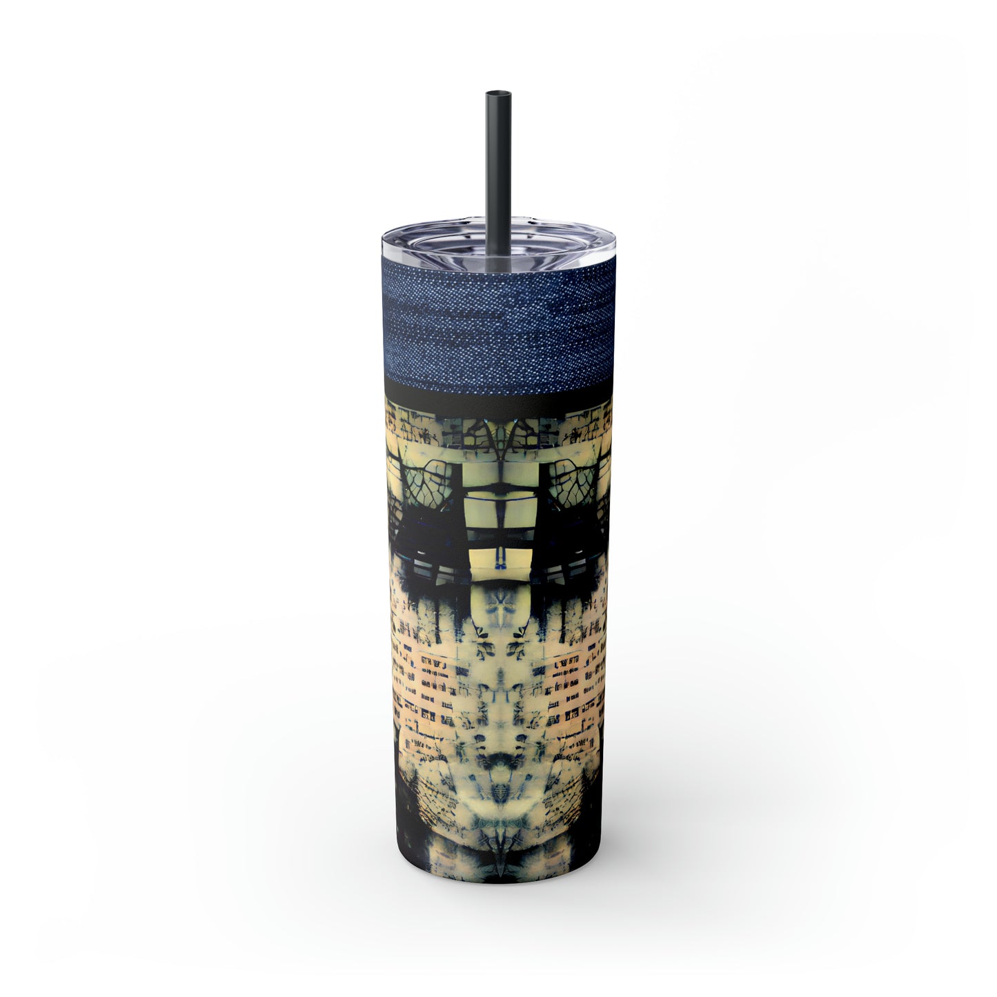 Denim Grunge Skinny Tumbler with Straw, 20oz