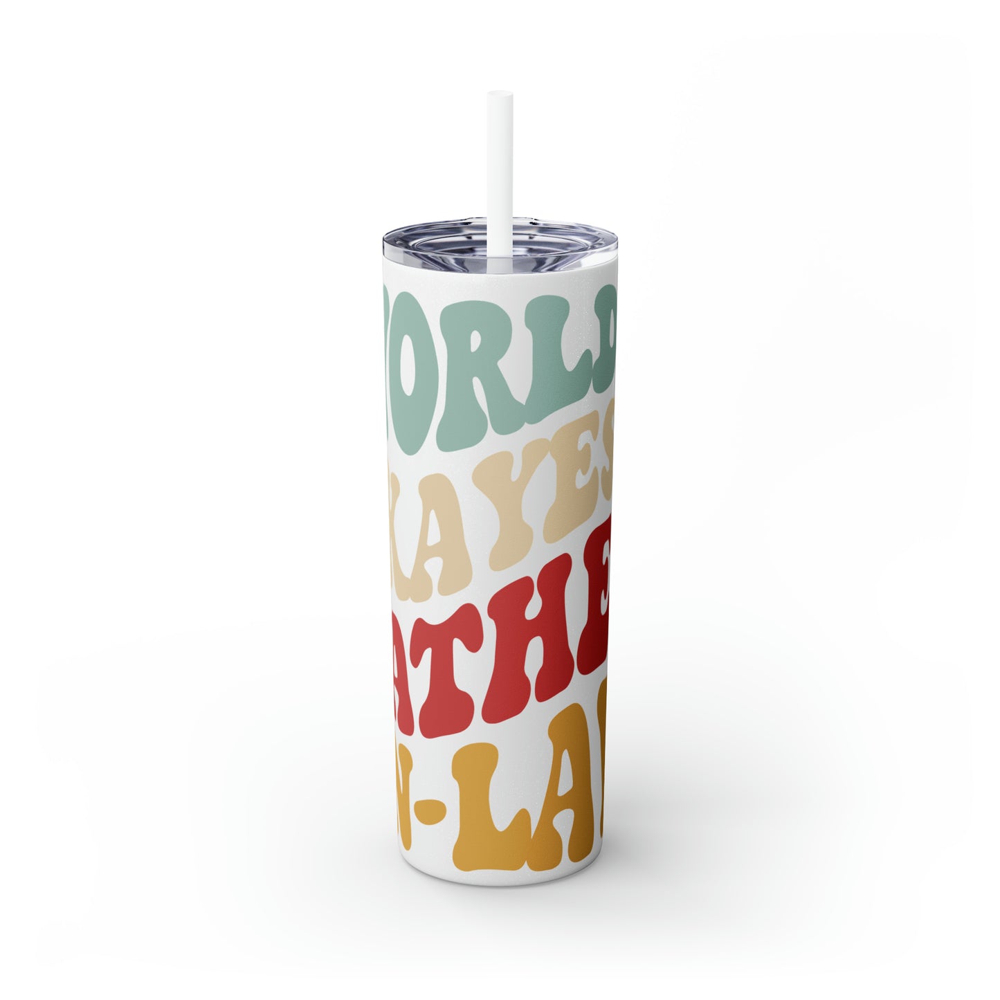World's Greatest Okayest Father-In-Law Skinny Tumbler with Straw, 20oz