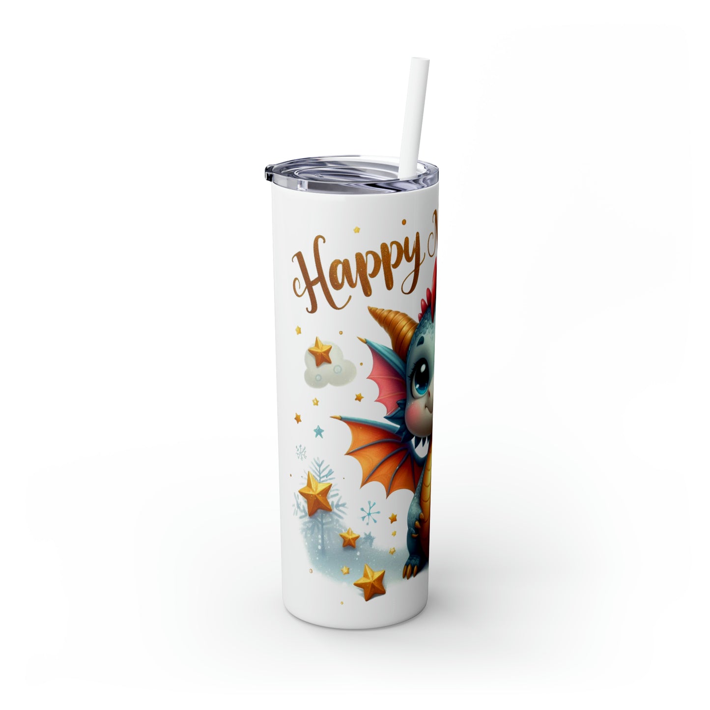 Happy New Year of Dragon Skinny Tumbler with Straw, 20oz