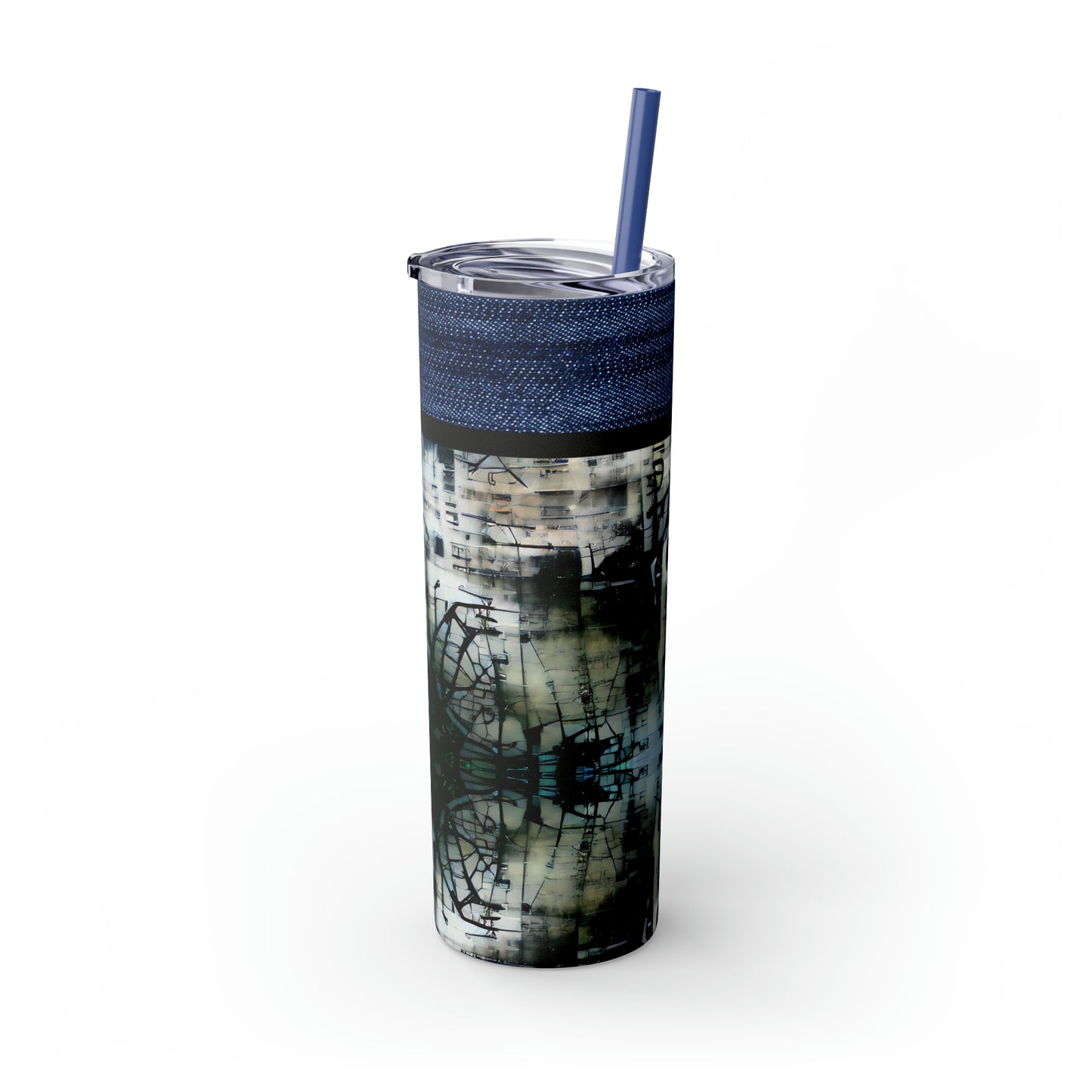 Denim Grunge Skinny Tumbler with Straw, 20oz