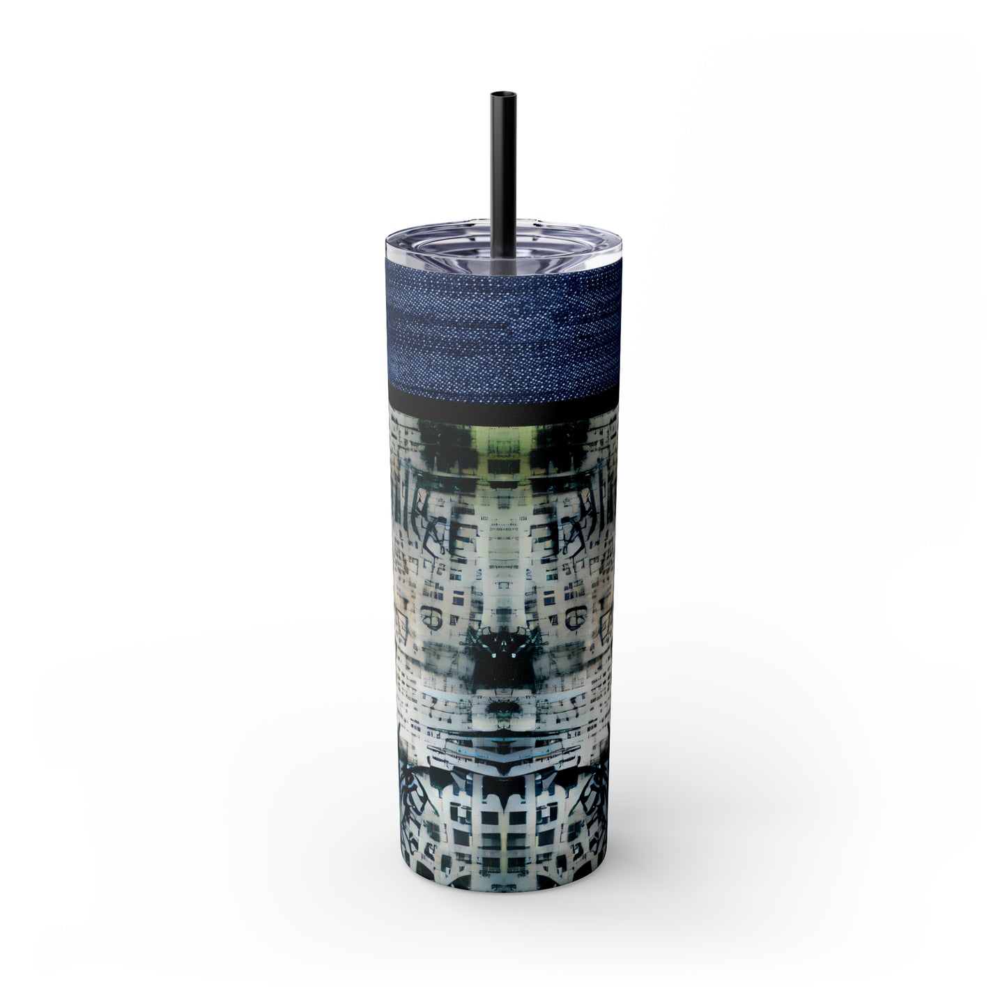 Denim Grunge Skinny Tumbler with Straw, 20oz