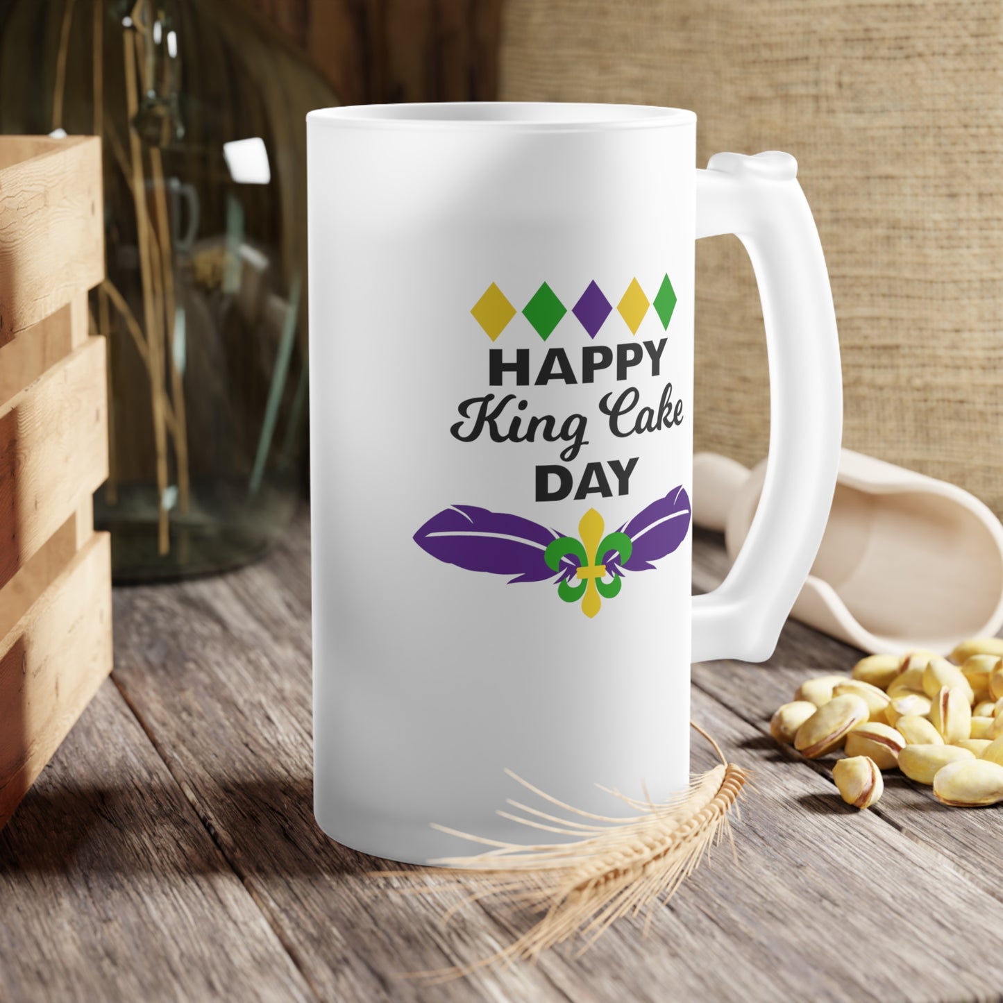 Happy King Cake Day Frosted Glass Beer Mug