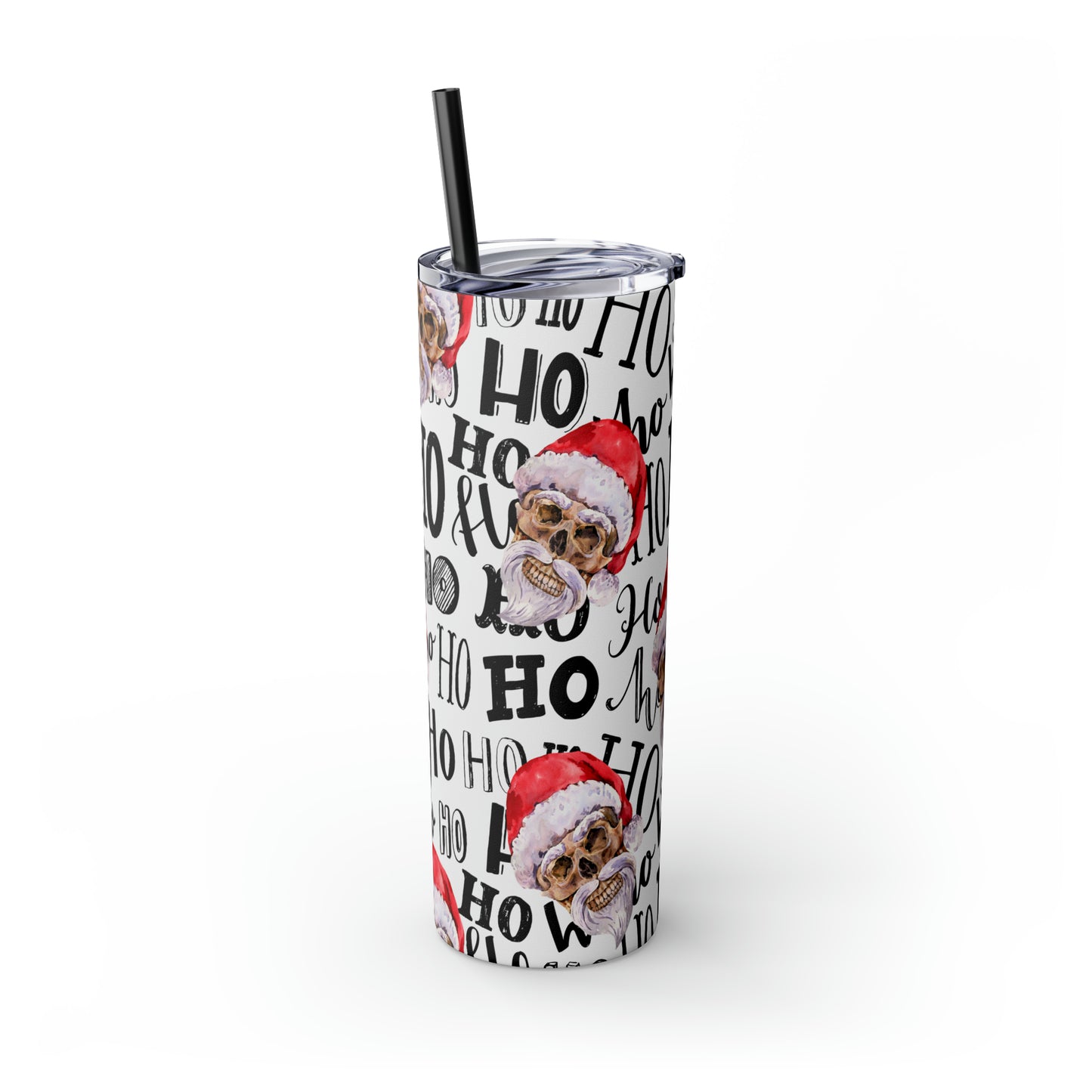 Skull Santa Ho Ho Ho Skinny Tumbler with Straw, 20oz