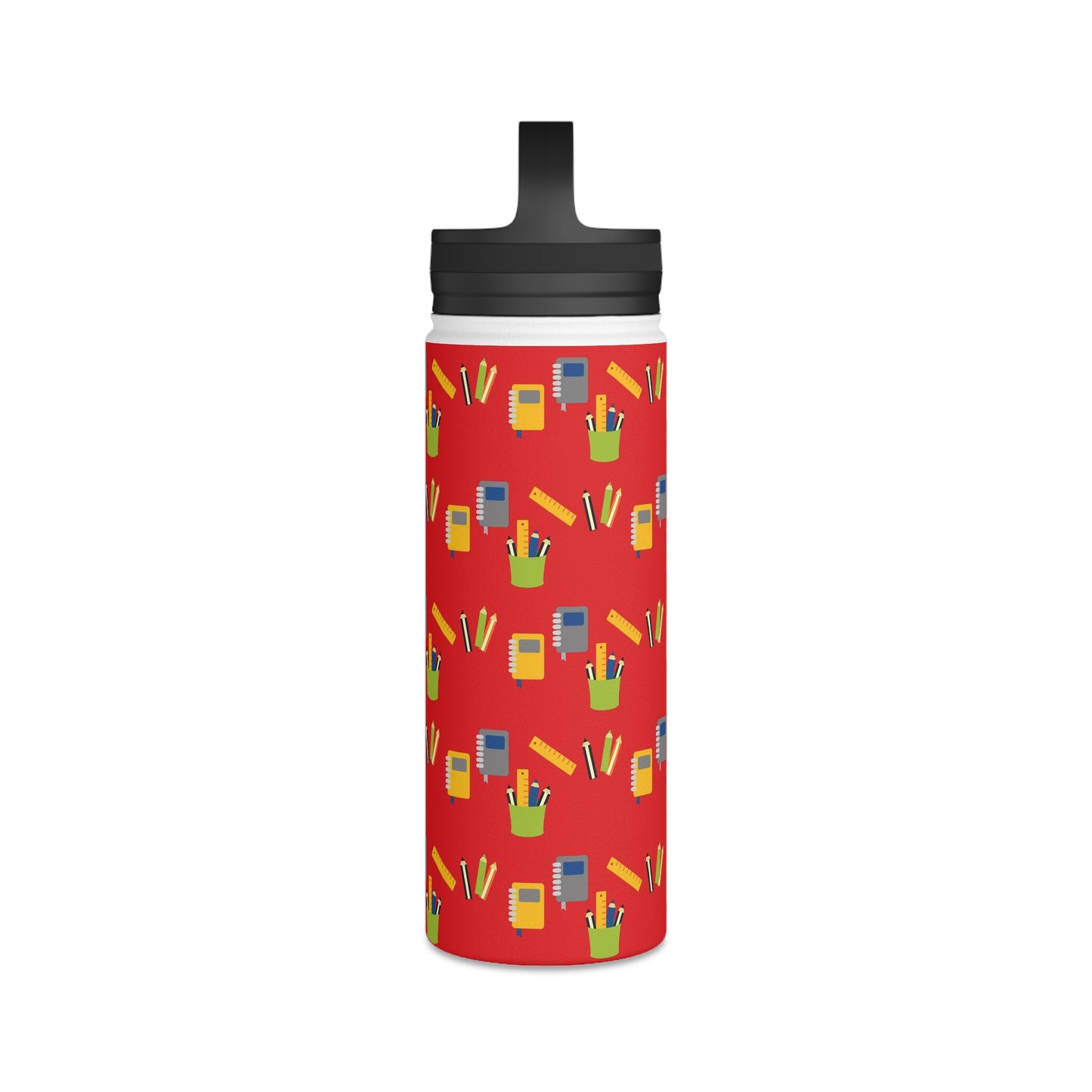 Back To School Books & Pencils Stainless Steel Water Bottle, Handle Lid