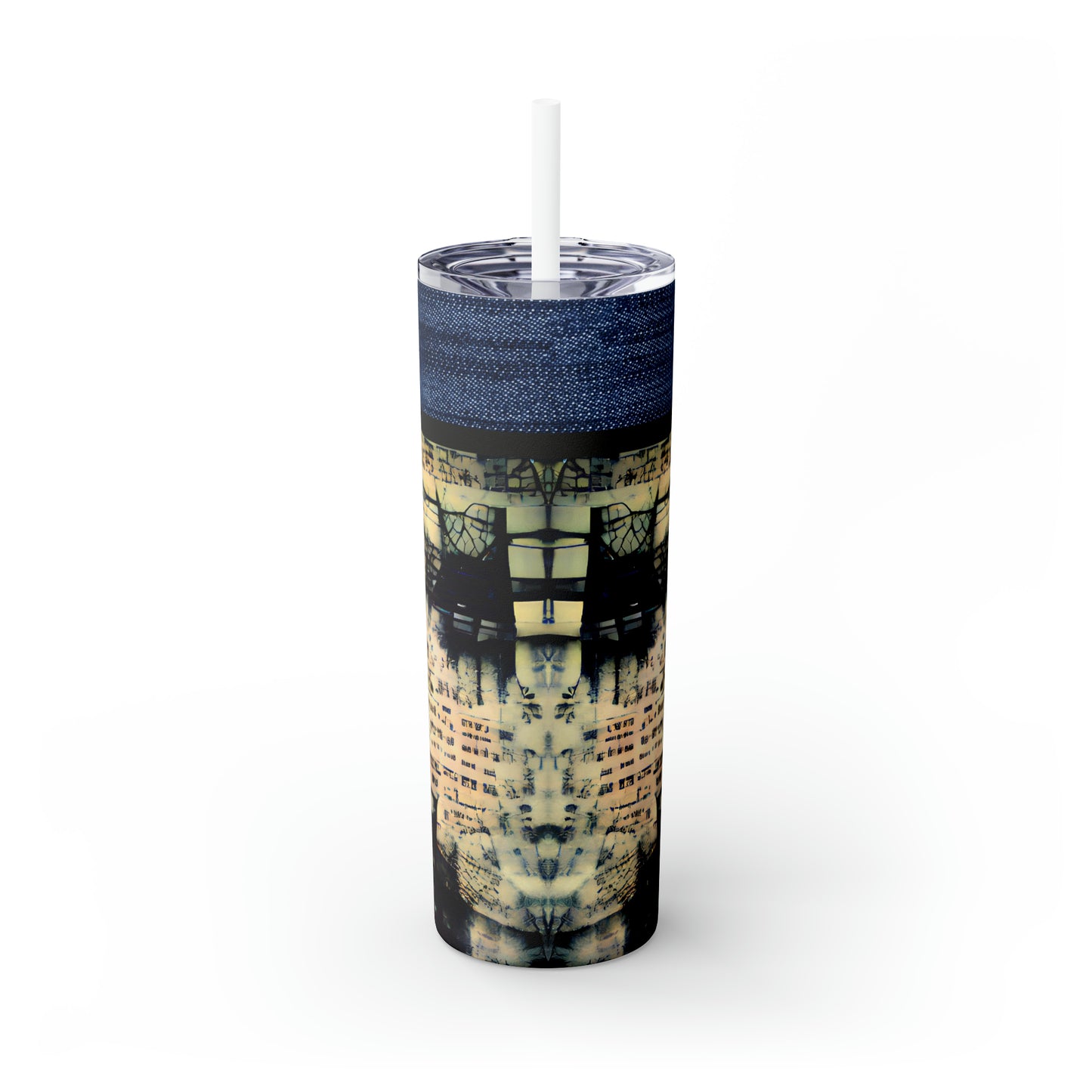 Denim Grunge Skinny Tumbler with Straw, 20oz