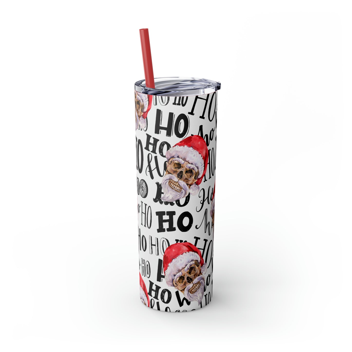 Skull Santa Ho Ho Ho Skinny Tumbler with Straw, 20oz