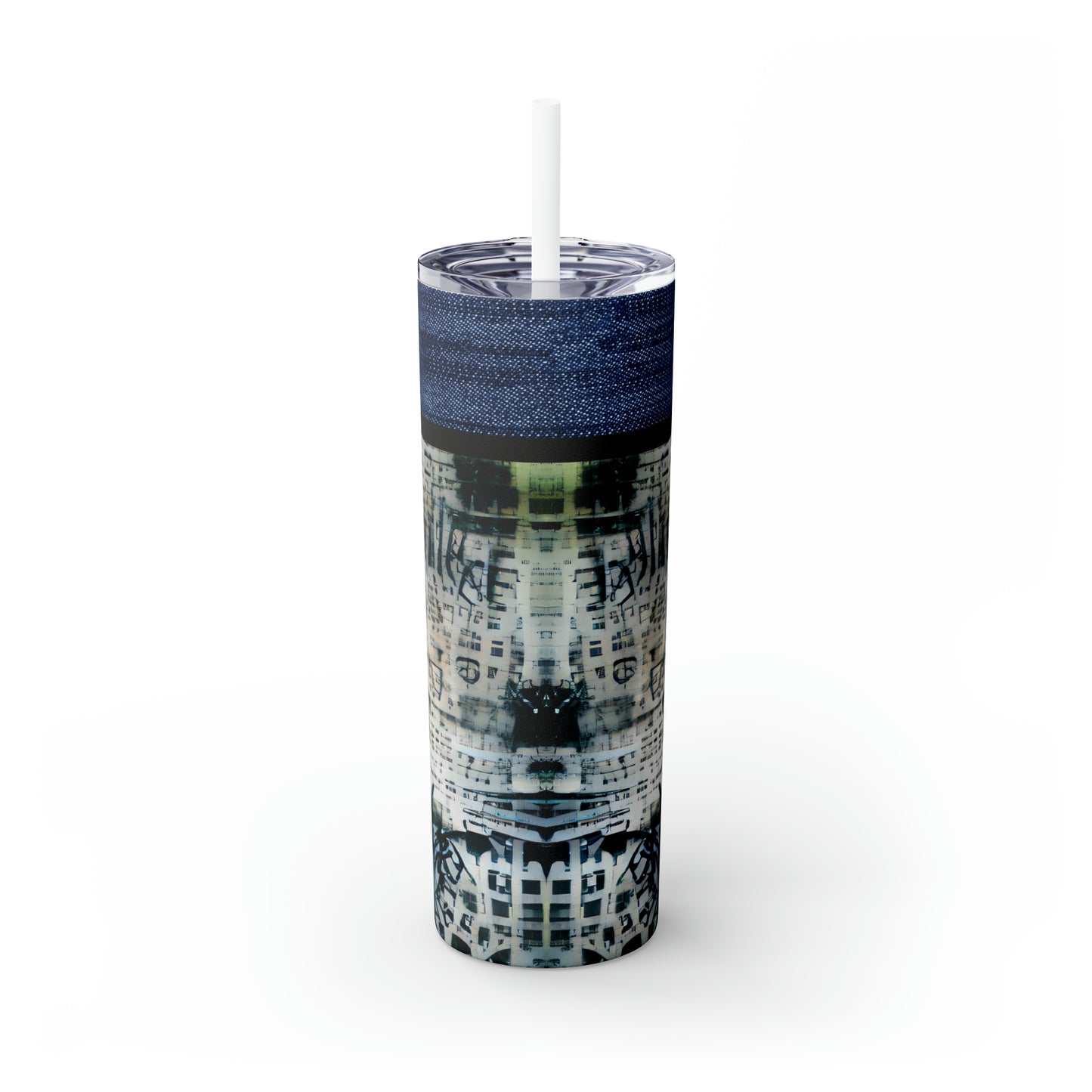 Denim Grunge Skinny Tumbler with Straw, 20oz