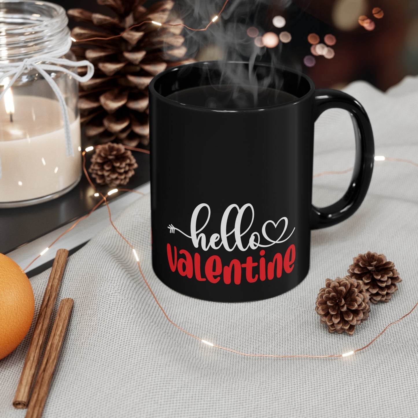 Hello Valentine 11oz Black Mug