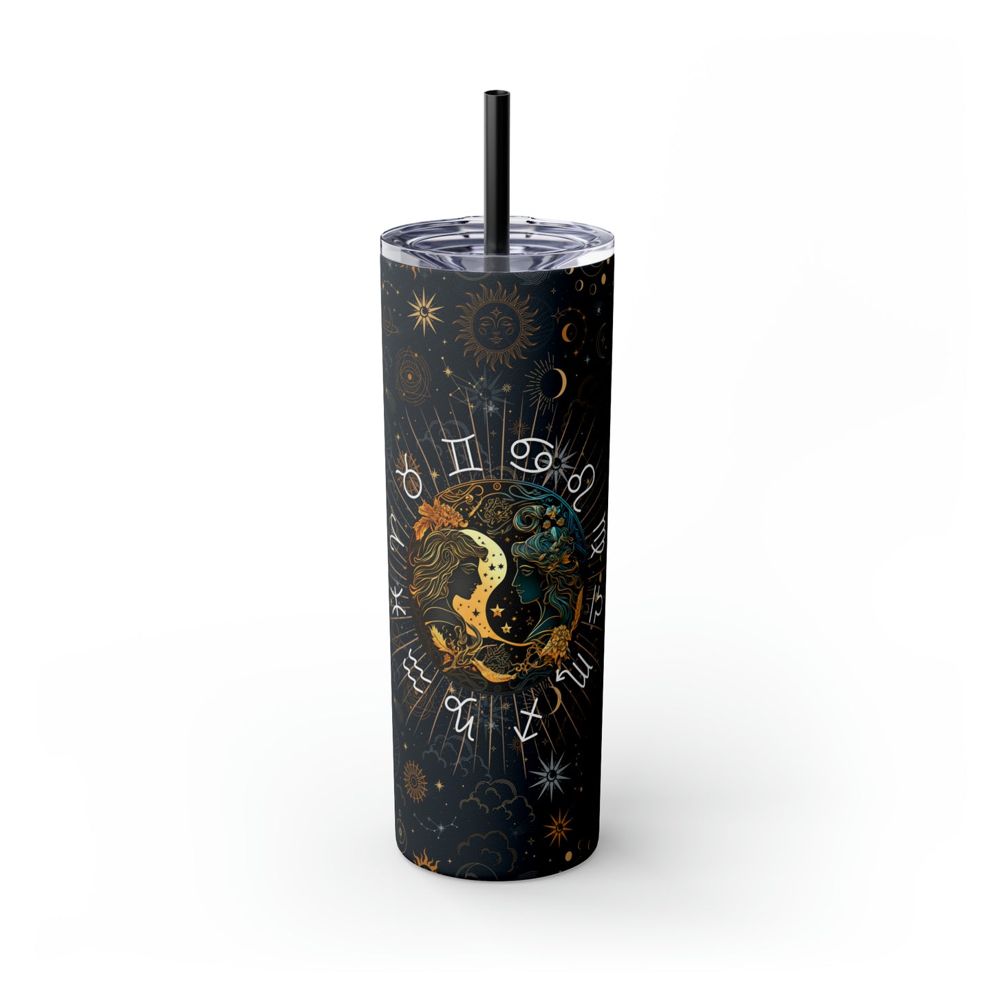 Gemini Zodiac Skinny Tumbler with Straw Astrology Insulated Mug Bridesmaids Gift Bachelorette Party Favor Birthday Gift