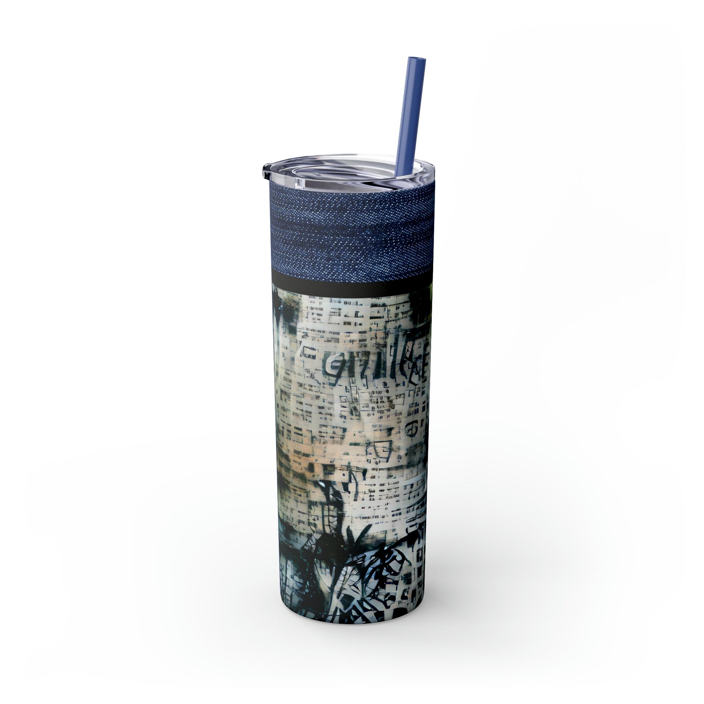 Denim Grunge Skinny Tumbler with Straw, 20oz