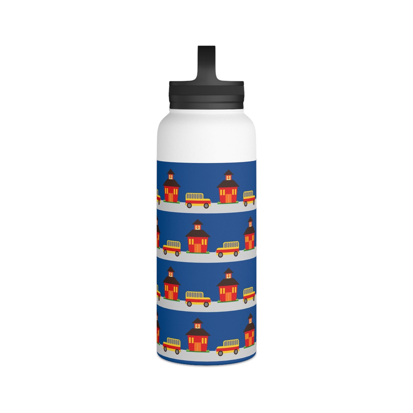 Back To School School House & Bus Stainless Steel Water Bottle, Handle Lid
