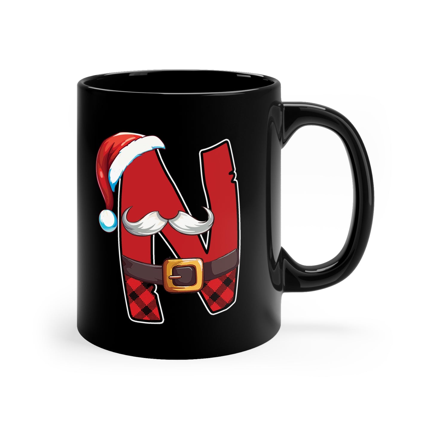 N Santa Initial 11oz Black Mug
