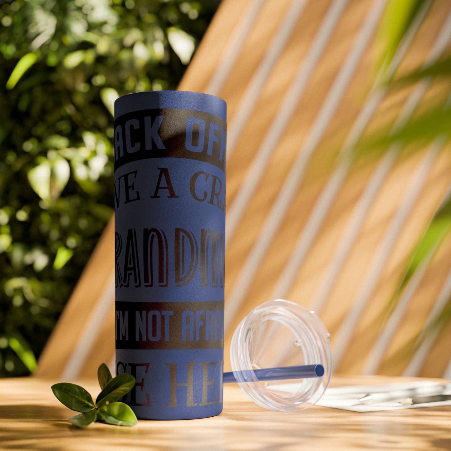 Back off I Have a Crazy Grandma And I'm Not Afraid To Use Her Skinny Tumbler with Straw, 20oz