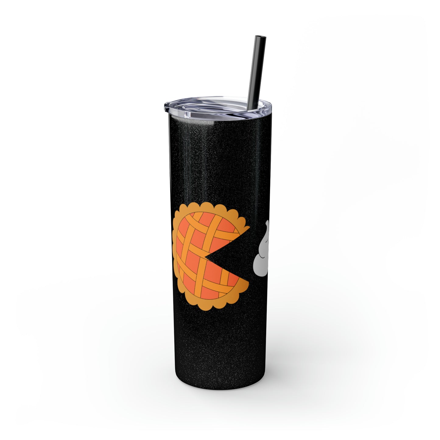 Pumpkin Pie & Whipped Cream (Pacman Themed) Thanksgiving Skinny Tumbler with Straw, 20oz