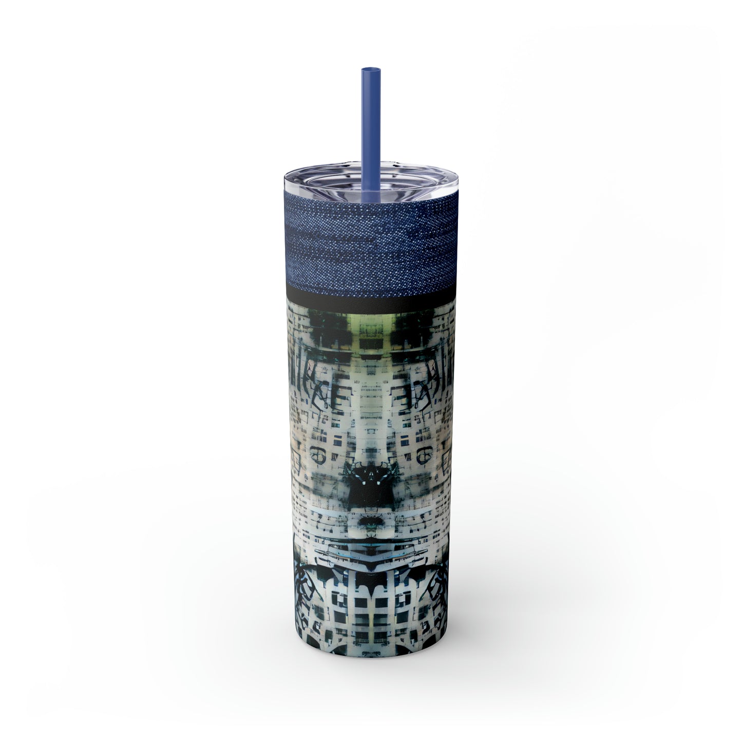 Denim Grunge Skinny Tumbler with Straw, 20oz