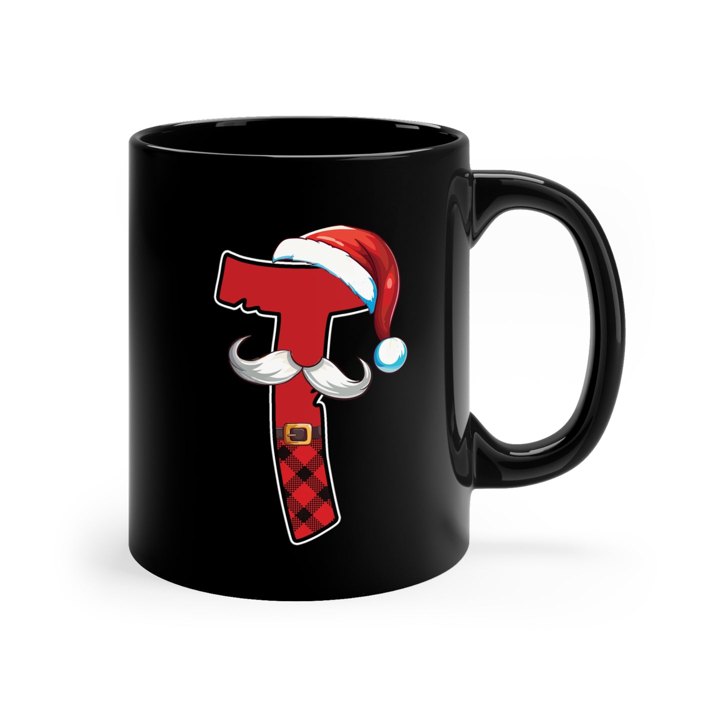 T Santa Initial 11oz Black Mug