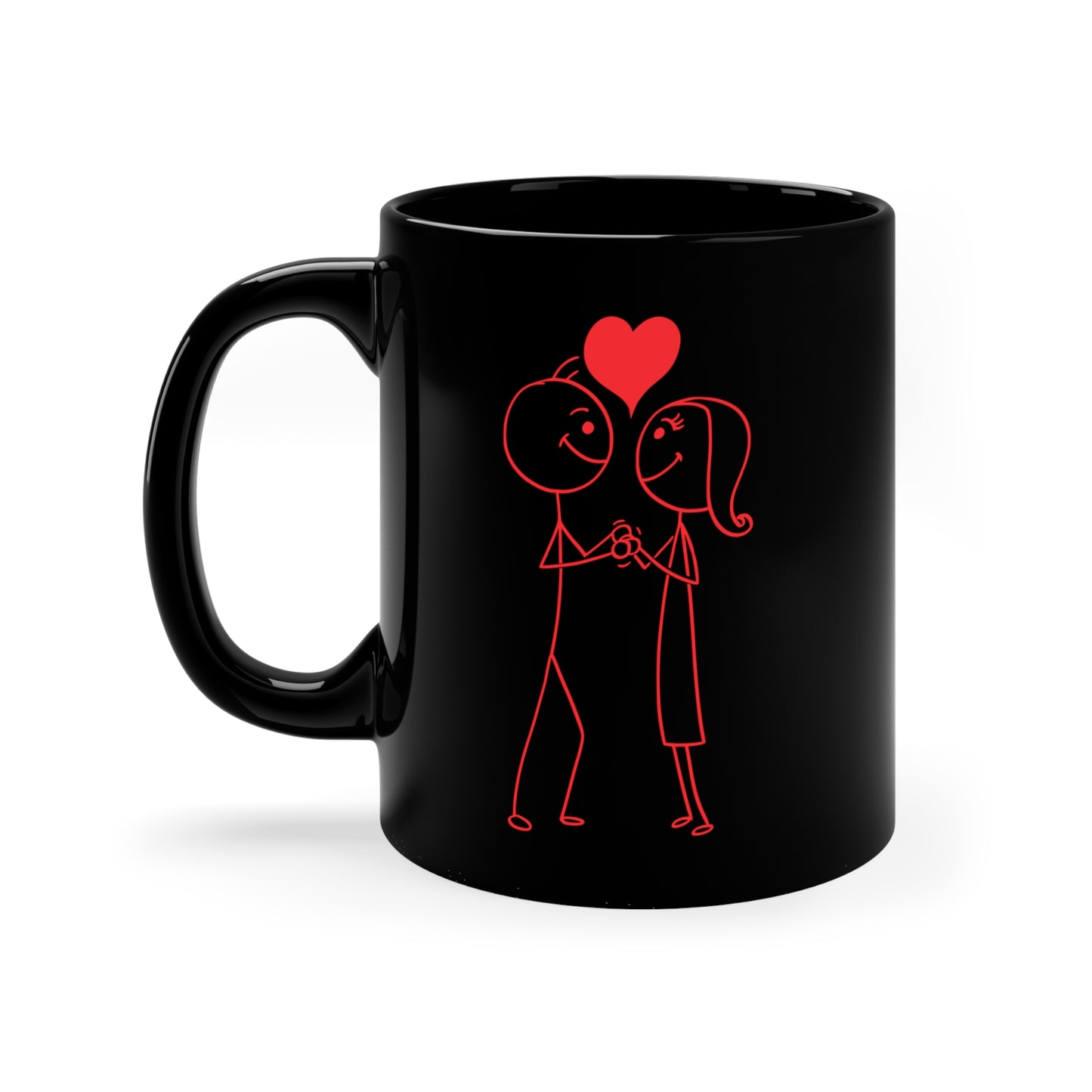 Girl Looking for Boy Heart 11oz Black Mug