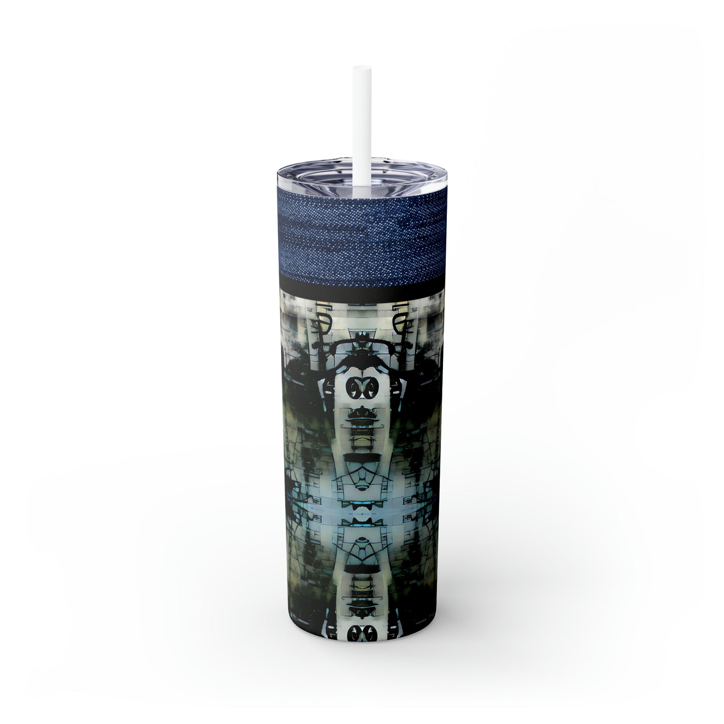 Denim Grunge Skinny Tumbler with Straw, 20oz