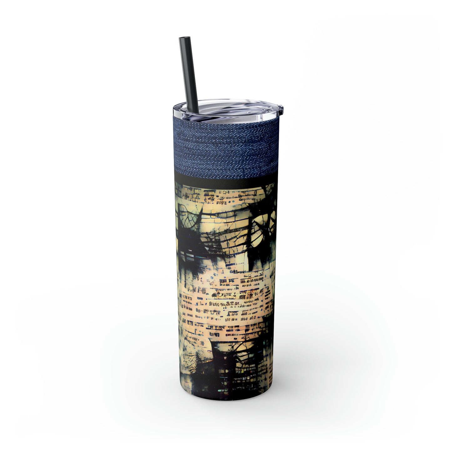 Denim Grunge Skinny Tumbler with Straw, 20oz