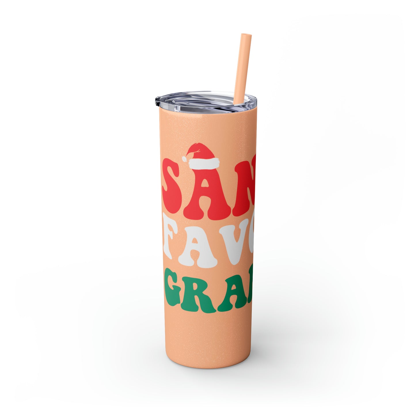 Santa's Favorite Grandma Skinny Tumbler with Straw, 20oz